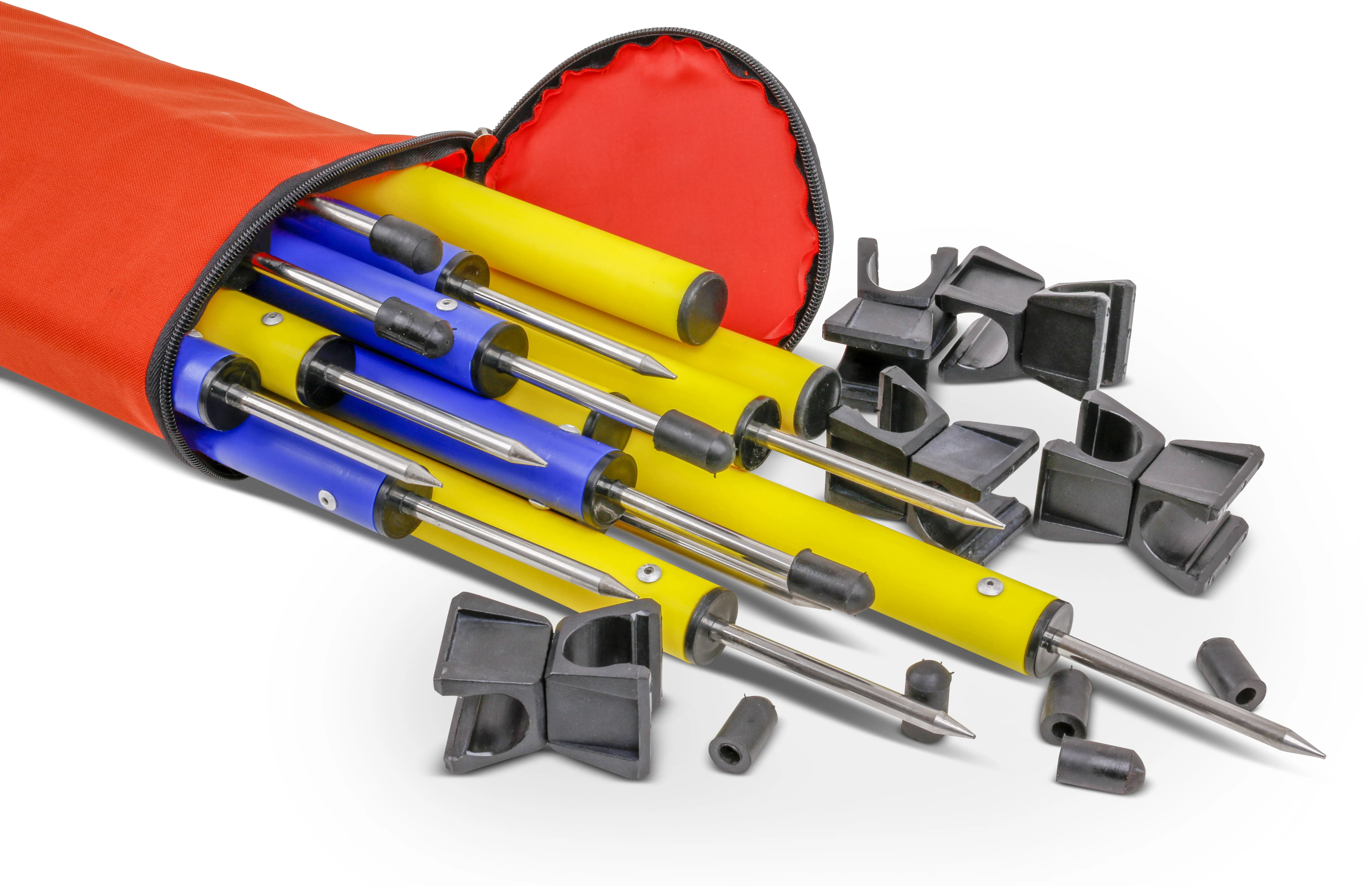 Twelve Slalom Poles with Spikes plus Six Hurdle Poles in Robust Bag