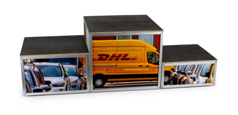 Winner's podium with individual branding